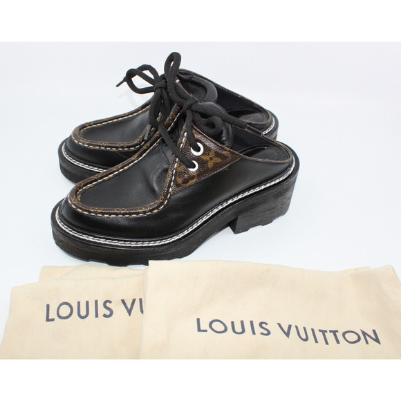 C00 Excellent LOUIS VUITTON Beaubourg Open Back Derby Platform Clogs Shoes Sz 36 - Picture 1 of 7